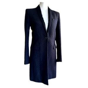 A.L.C. Navy Textured Blazer Coat Black Collar Size 4